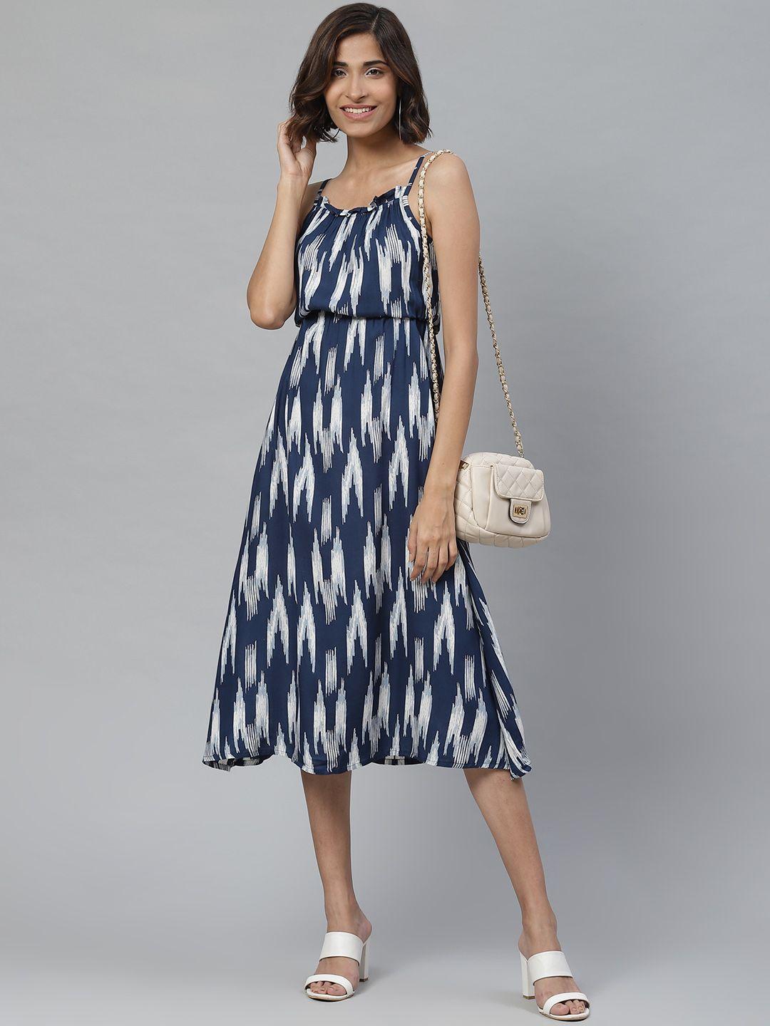 yash-gallery-women-navy-blue-&-white-abstract-print-empire-dress