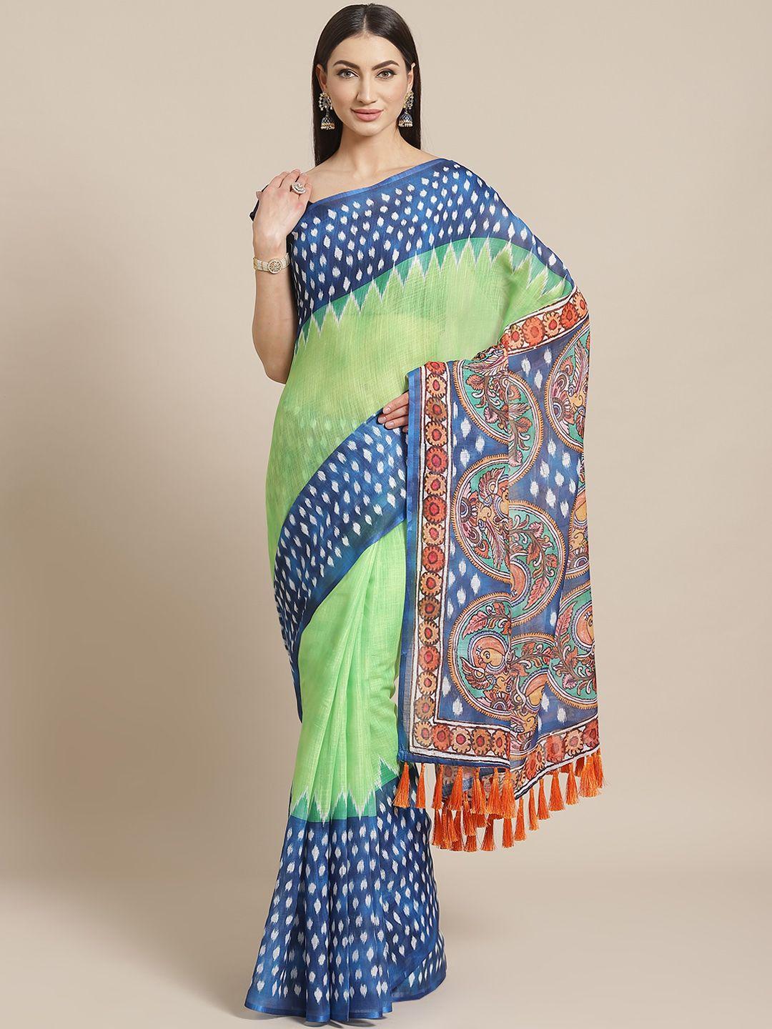 vastranand-green-&-blue-printed-ikat-saree