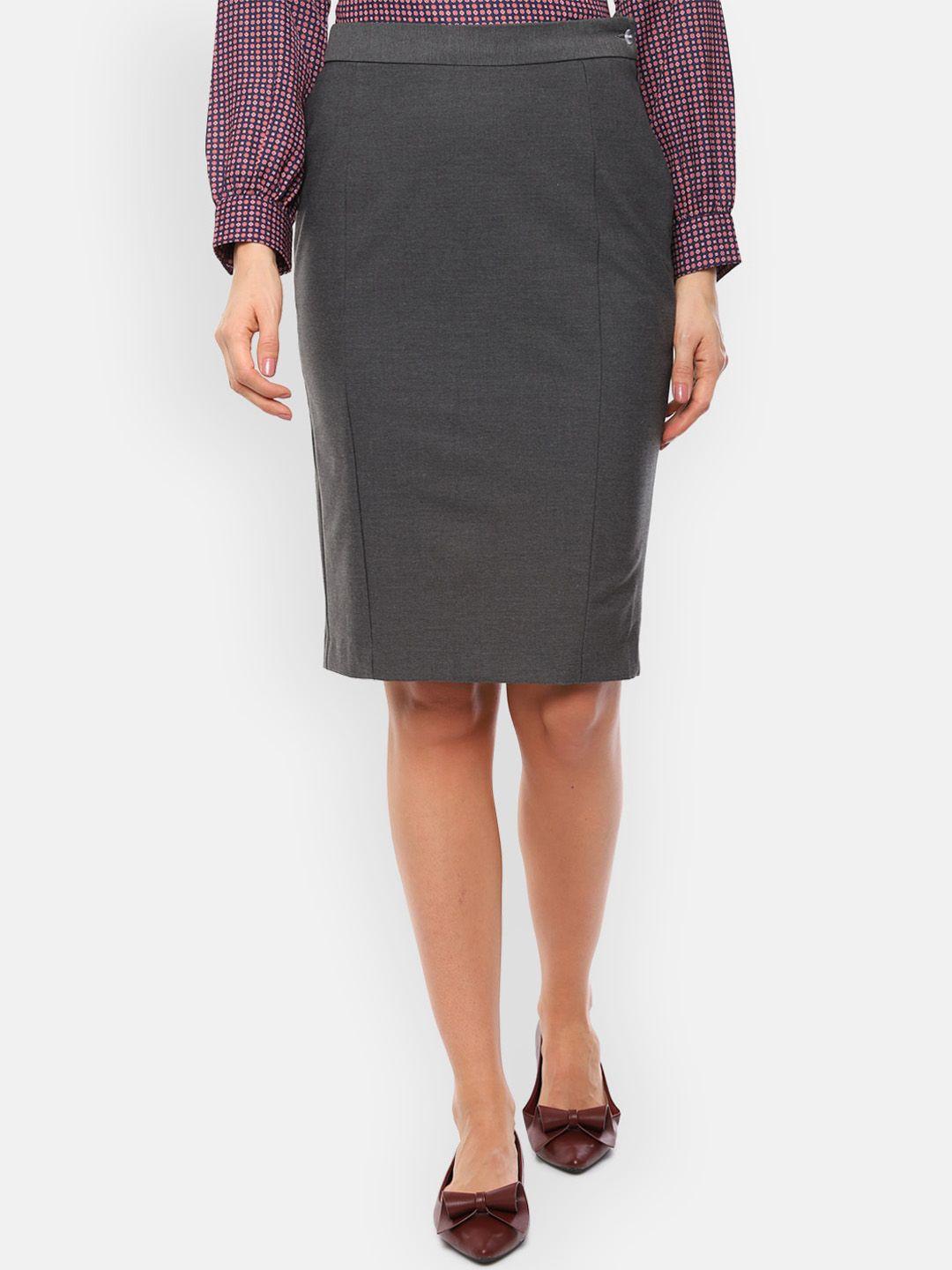 Van Heusen Grey Solid Pencil Skirt
