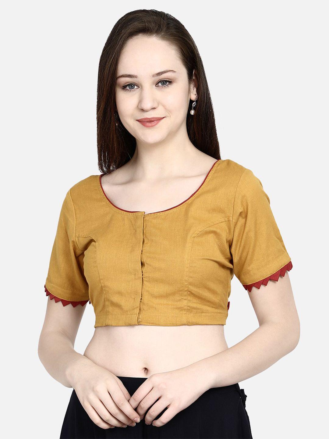 molcha-women-mustard-yellow-&-maroon-solid-handcrafted-ready-made-saree-blouse