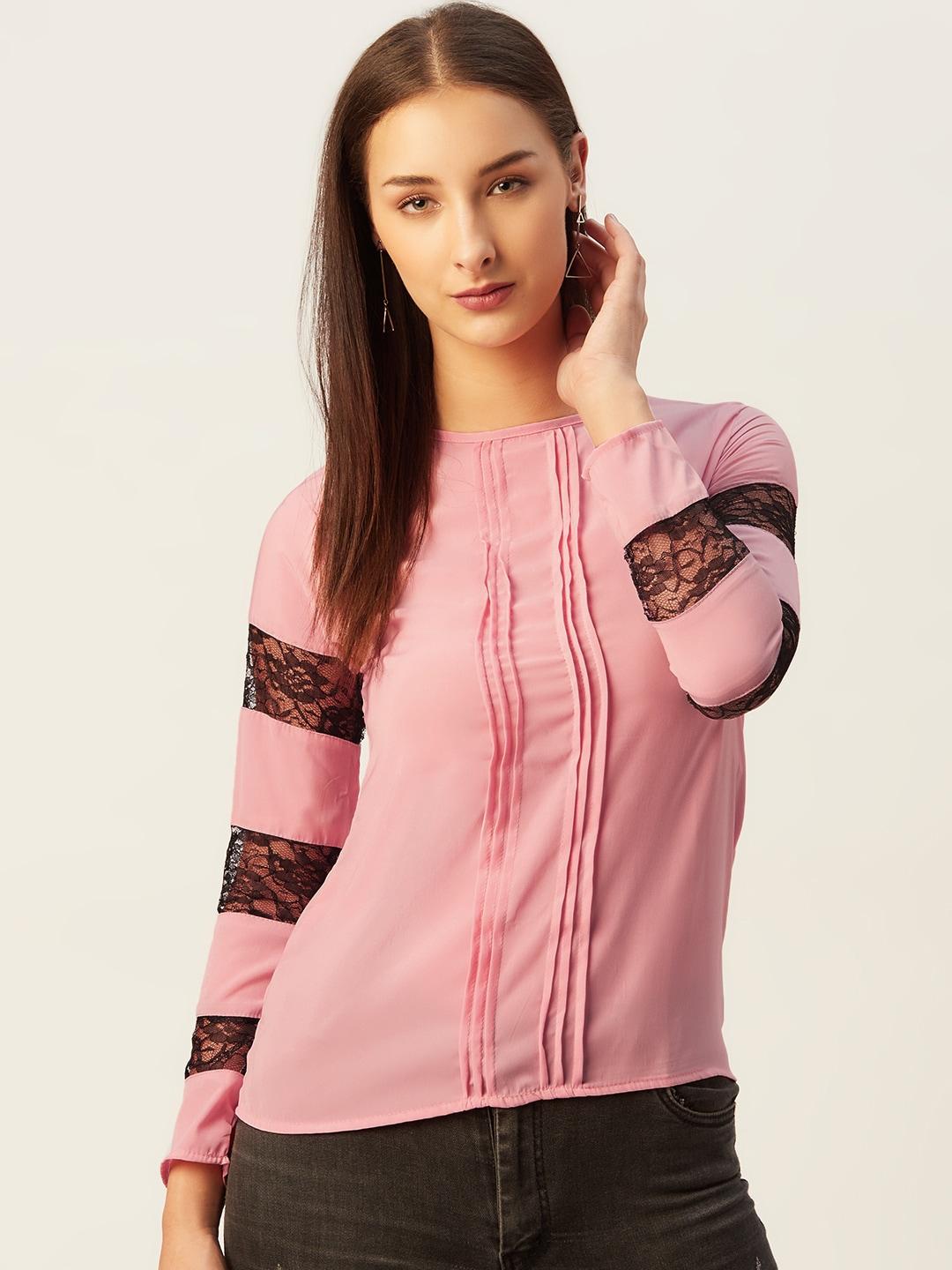 belle-fille-pink-solid-pleated-lace-inserts-regular-top