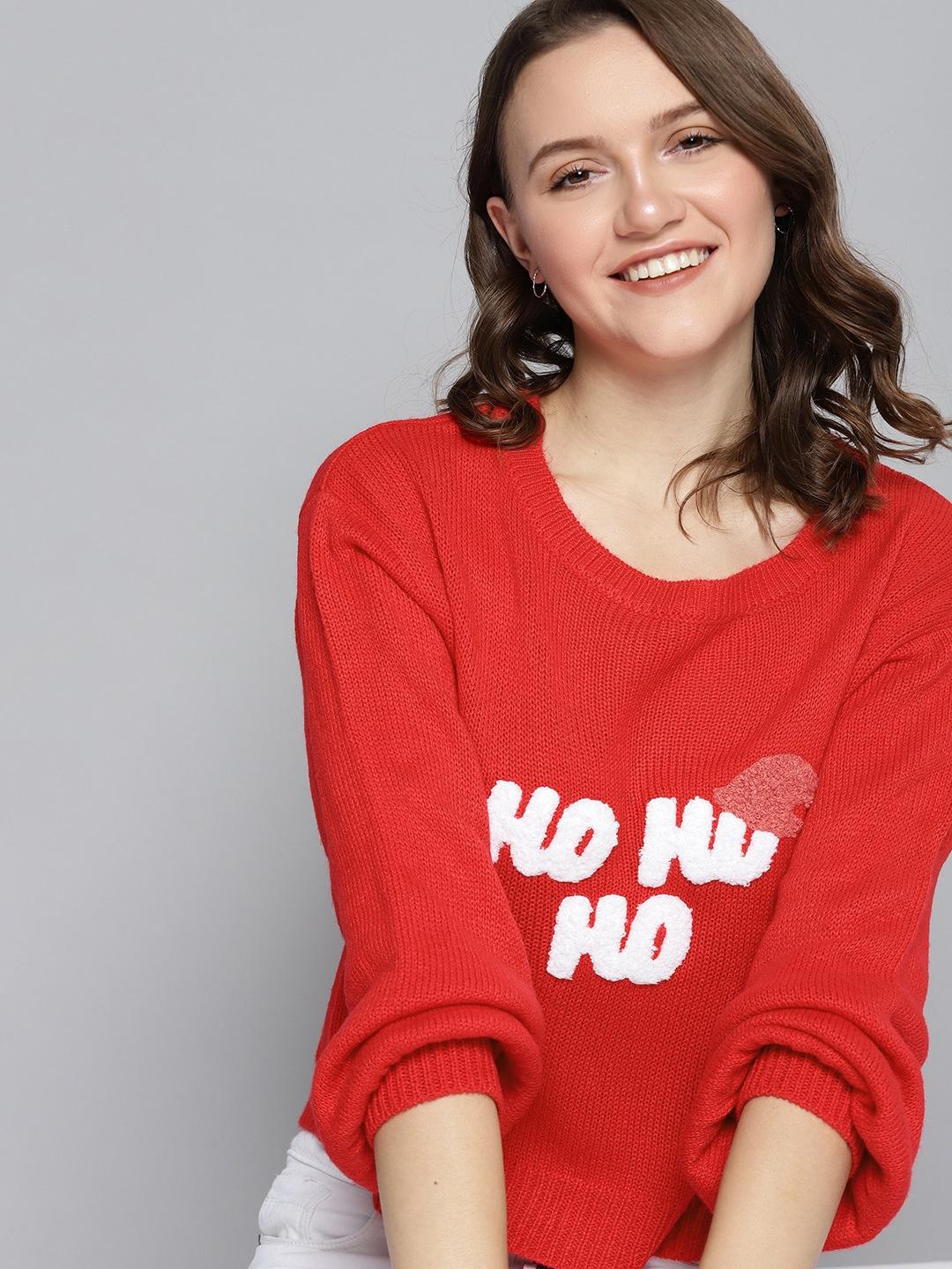 mast-&-harbour-women-red-&-white-typography-printed-pullover