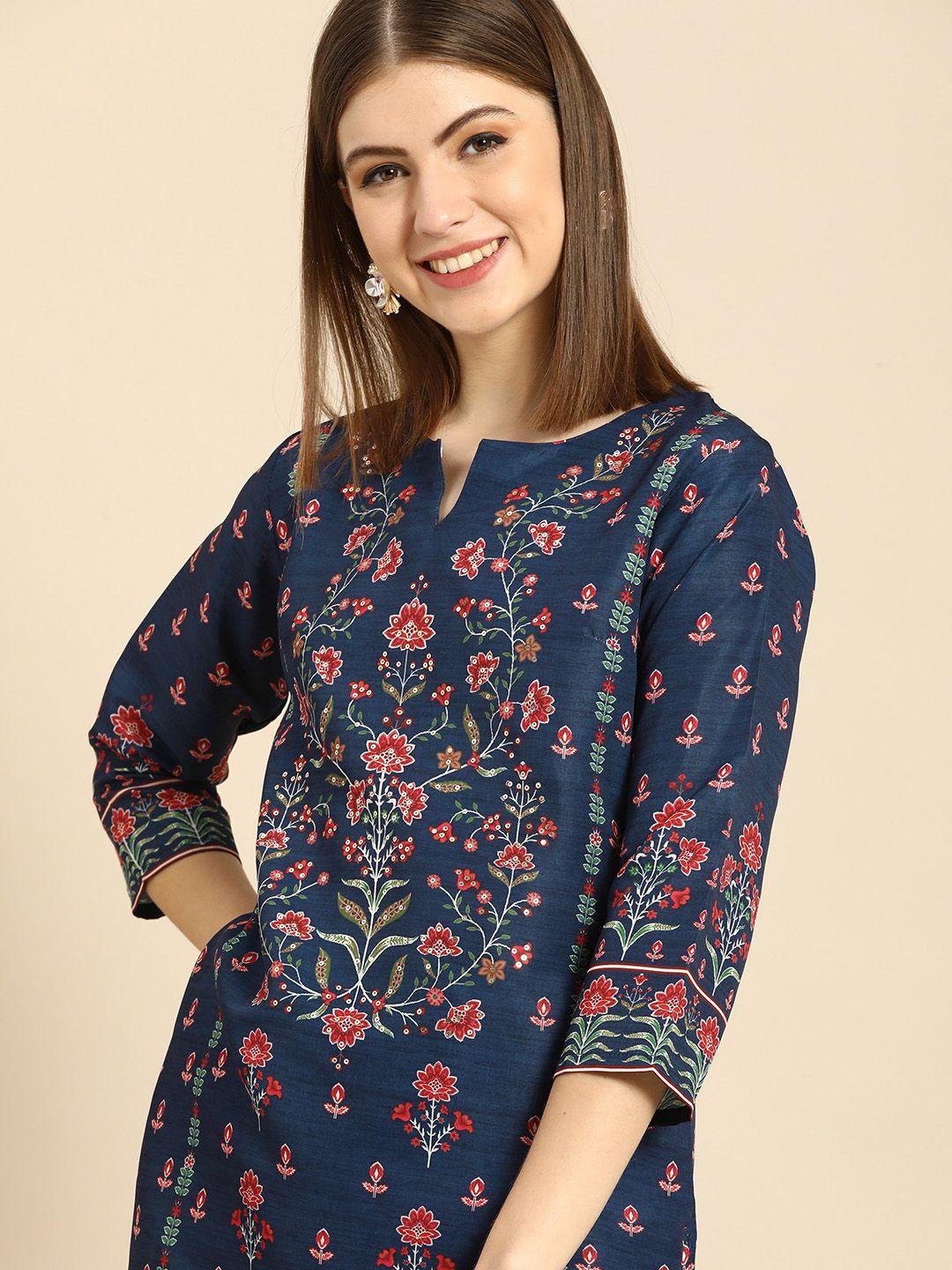 anouk-women-navy-blue-floral-printed-beads-and-stones-kurta-with-palazzos