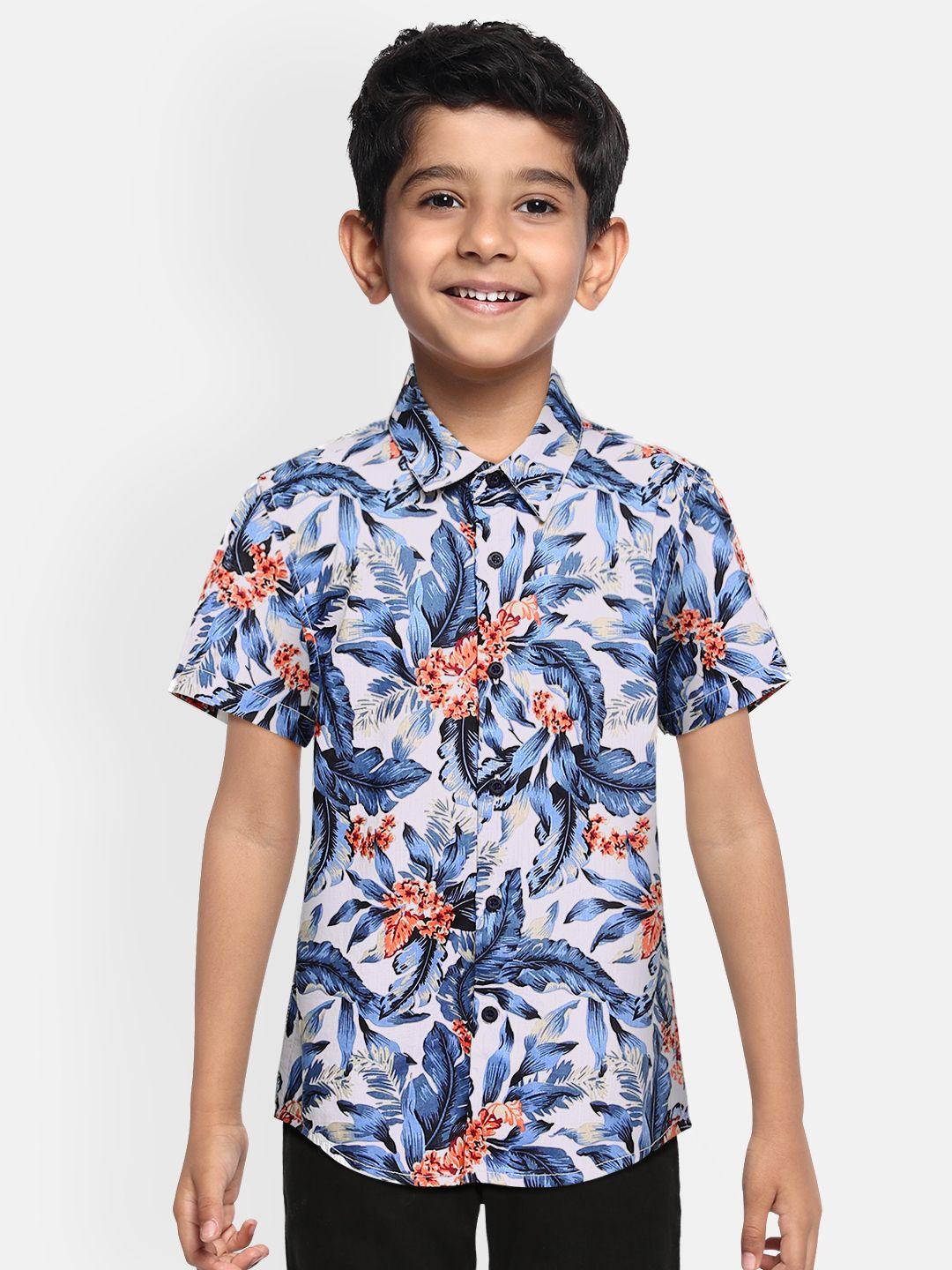 Bene Kleed Boys White Slim Fit N9 Silver Anti-Microbial Cotton Floral Printed Casual Shirt
