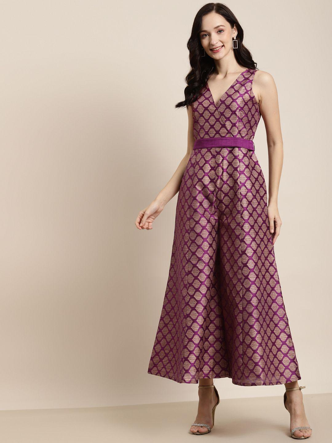 shae-by-sassafras-purple-&-gold-toned-printed-fabric-belt-basic-jumpsuit