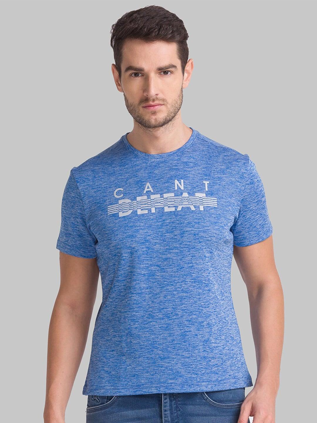 Parx Men Blue Self Design  T-shirt
