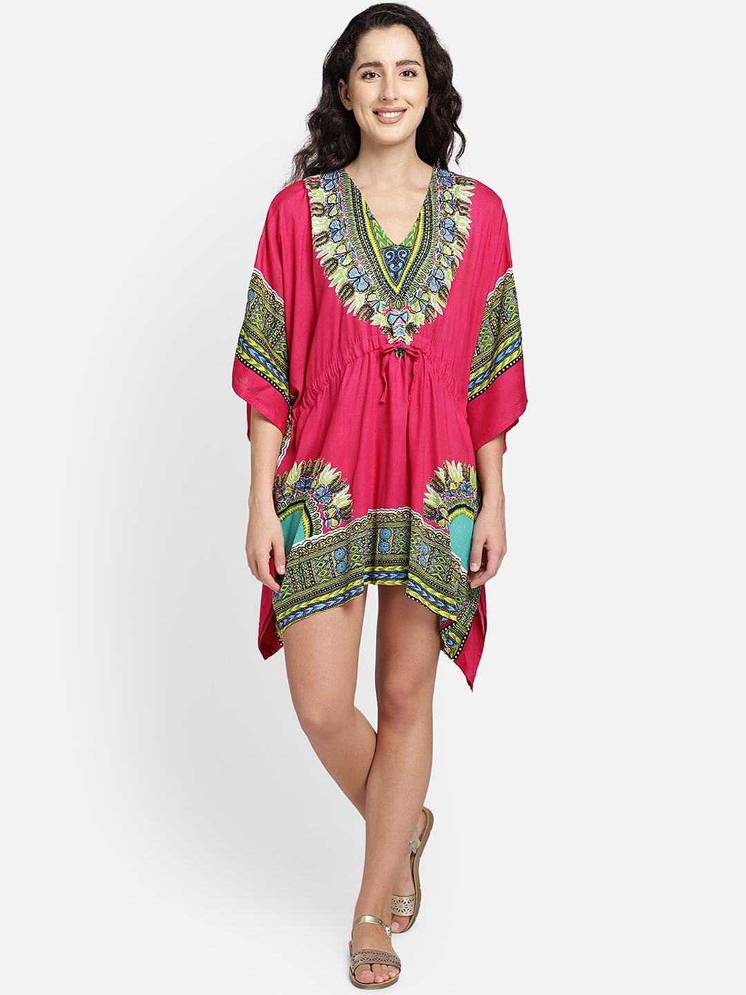 aditi-wasan-pink-&-green-ethnic-motifs-kaftan-dress