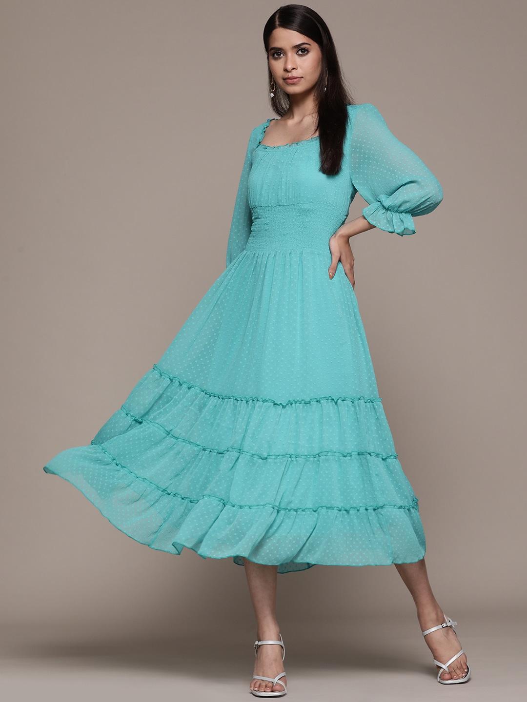 antheaa-turquoise-blue-smocked-tiered-chiffon-midi-dress