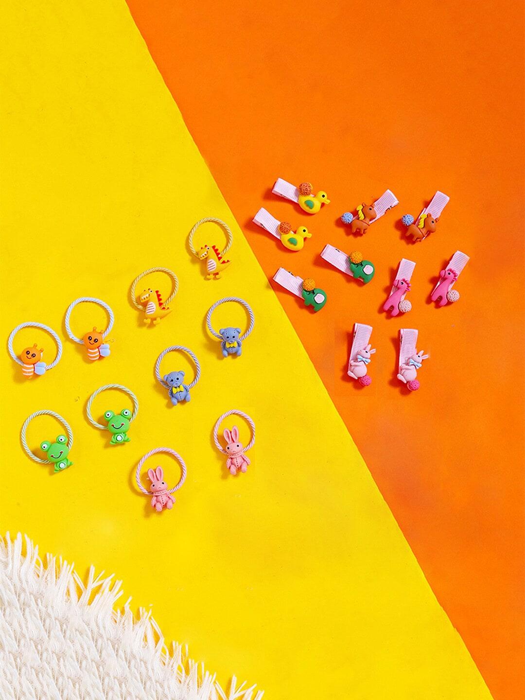 Yellow Chimes Girls Set of 20 Multicoloured Embellished Hair Accessory Set