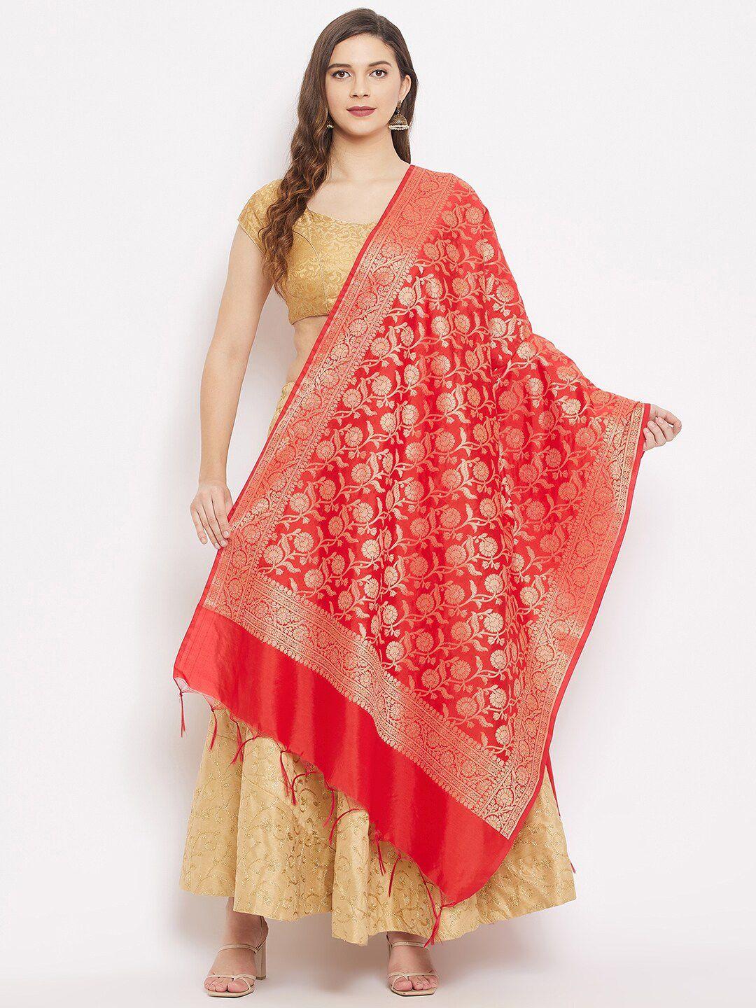 clora-creation-red-&-gold-toned-woven-design-banarsi-silk-dupatta