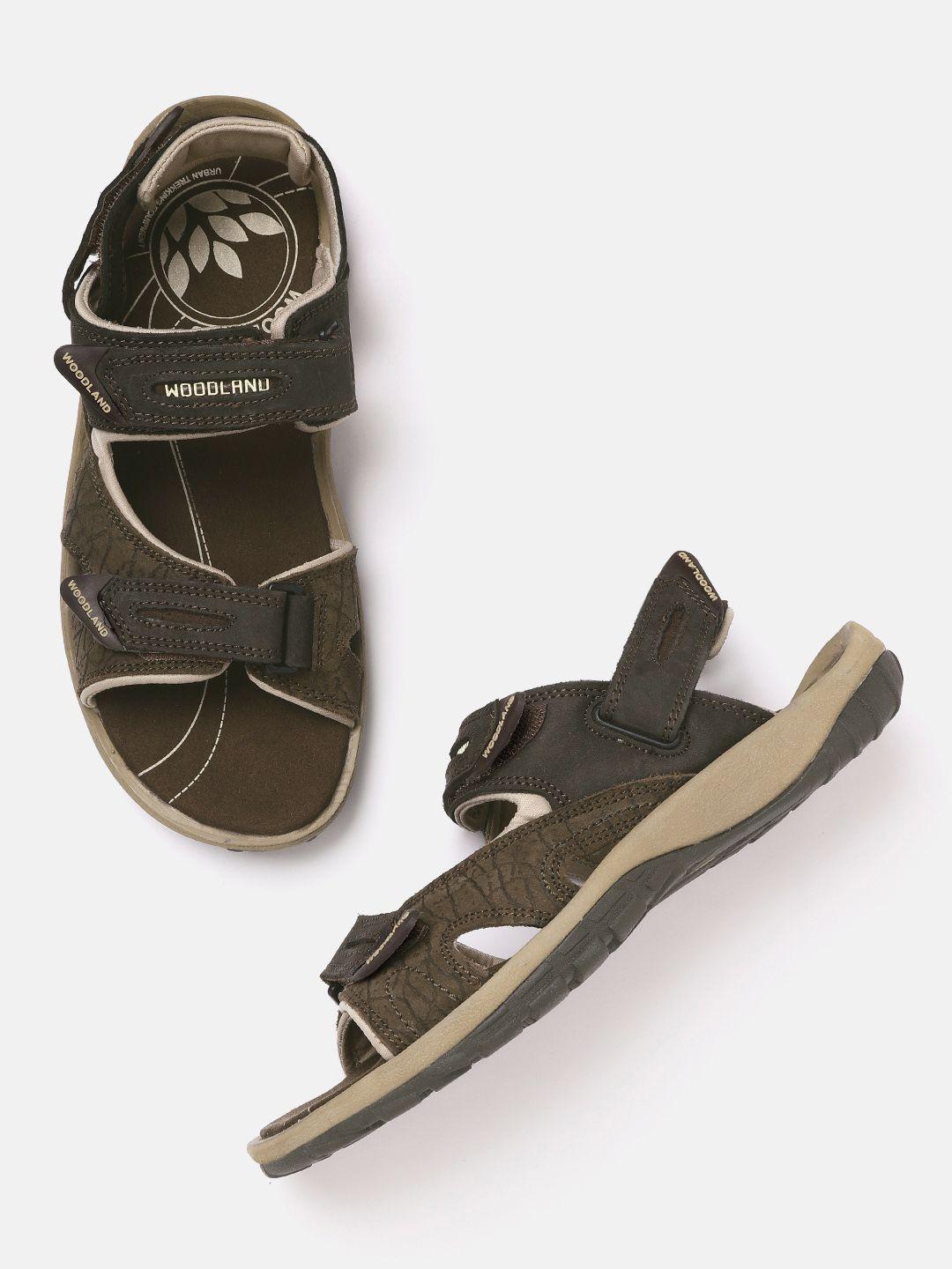 Woodland Men Olive Green & Brown Textured Nubuck Sports Sandals