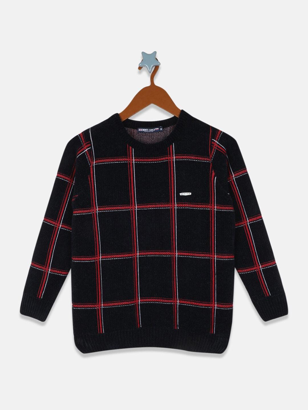 Monte Carlo Boys Black & Red Checked Wool Pullover