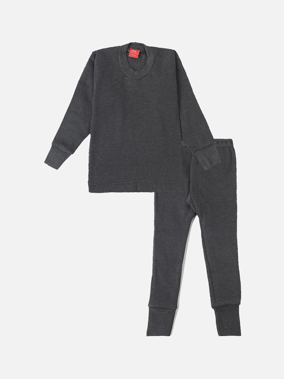 Lux Cottswool Boys Black Solid Cotton Slim-Fit Thermal Set