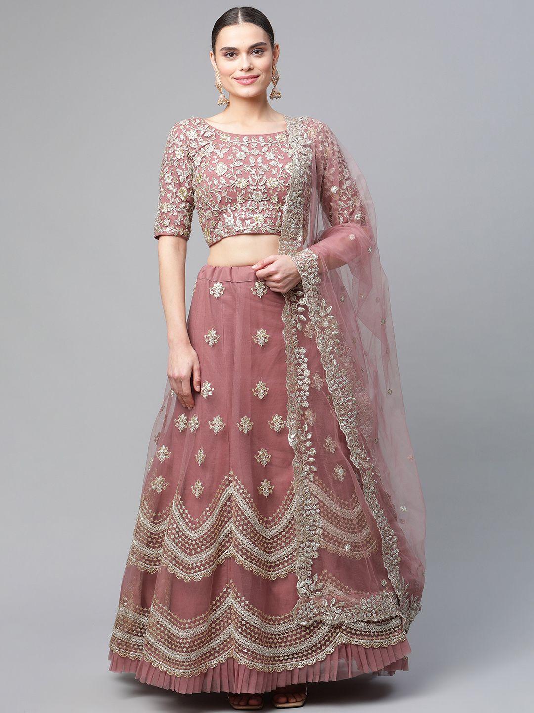 Readiprint Fashions Mauve Embroidered Sequinned Semi-Stitched Lehenga & Unstitched Blouse With Dupatta