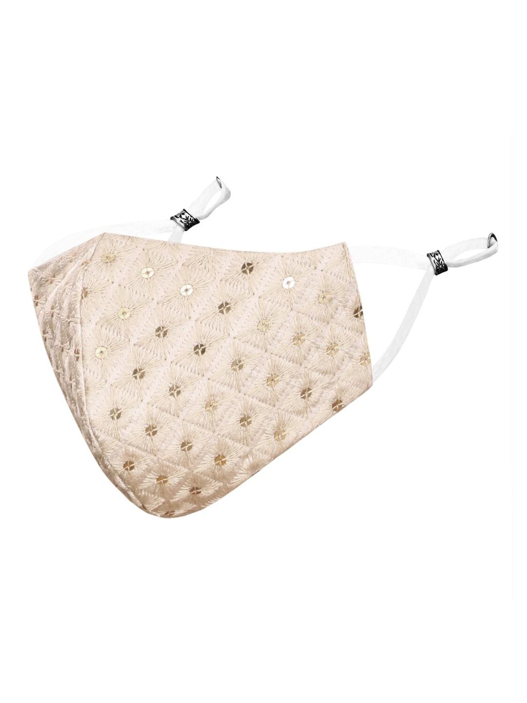 MASQ Beige Embroidered & Sequinned 4-Ply Reusable Anti-Pollution Cloth Mask