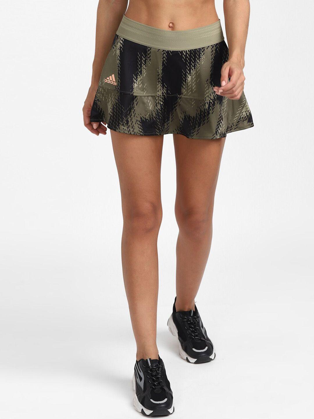 adidas-women-green-&-black-printed-mini-skorts-skirt