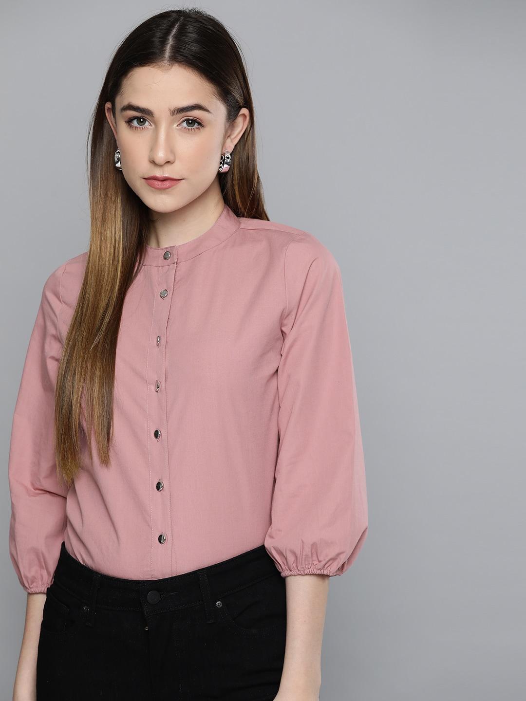Chemistry Women Dusty Pink Pure Cotton Solid Formal Shirt