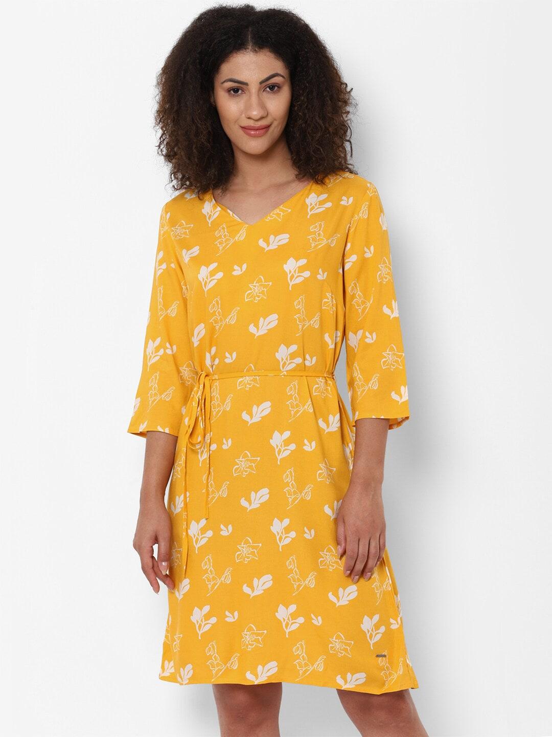 allen-solly-woman-yellow-floral-a-line-dress