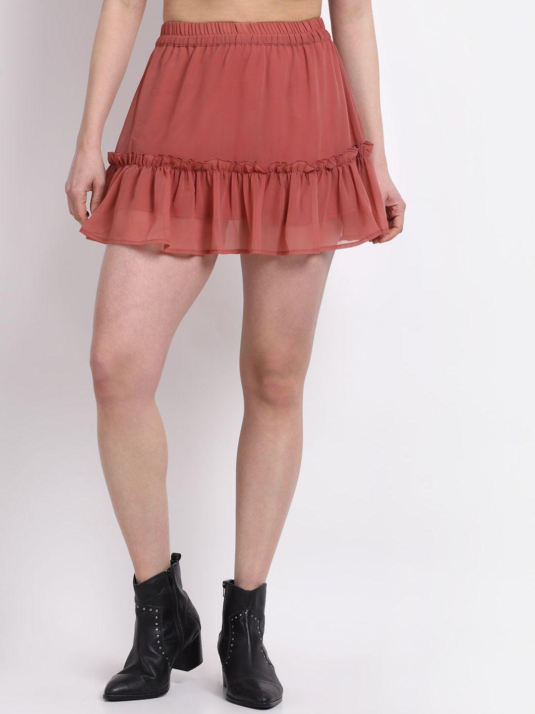 La Zoire Rust Solid Mini Tiered Skirt