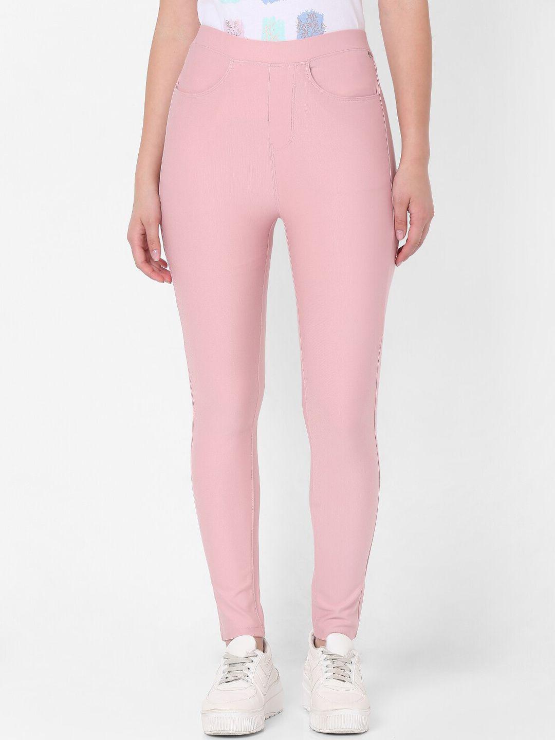 spykar-women-pink-slim-fit-track-pants
