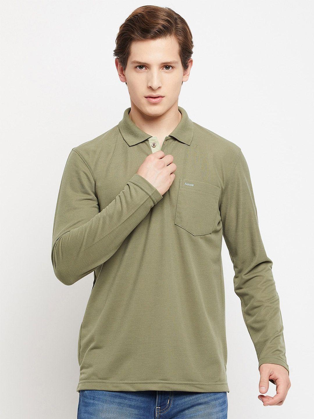 Adobe Men Green Polo Collar T-shirt