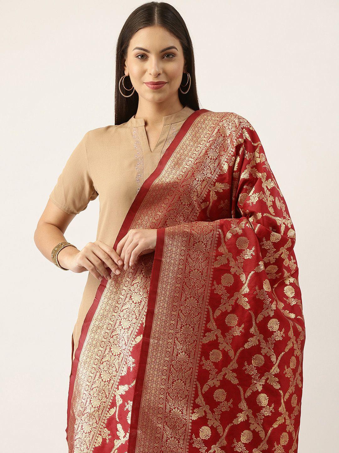 silk-land-red-&-gold-toned-ethnic-motifs-woven-design-pure-banarasi-silk-dupatta