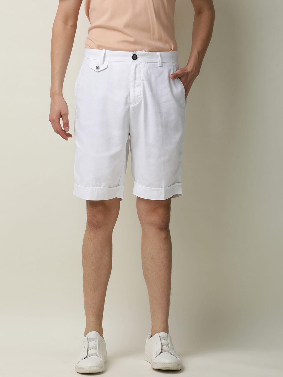 RARE RABBIT Men White Slim Fit Button Closure Above Knee  Tencel Denim Shorts