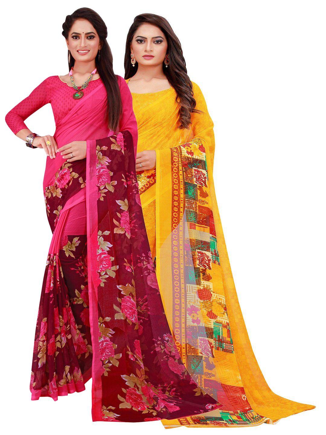 saadhvi-pack-of-2-magenta-&-yellow-floral-pure-georgette-sarees