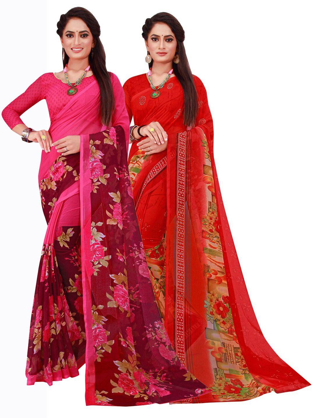 saadhvi-pack-of-2-red-&-magenta-floral-pure-georgette-sarees