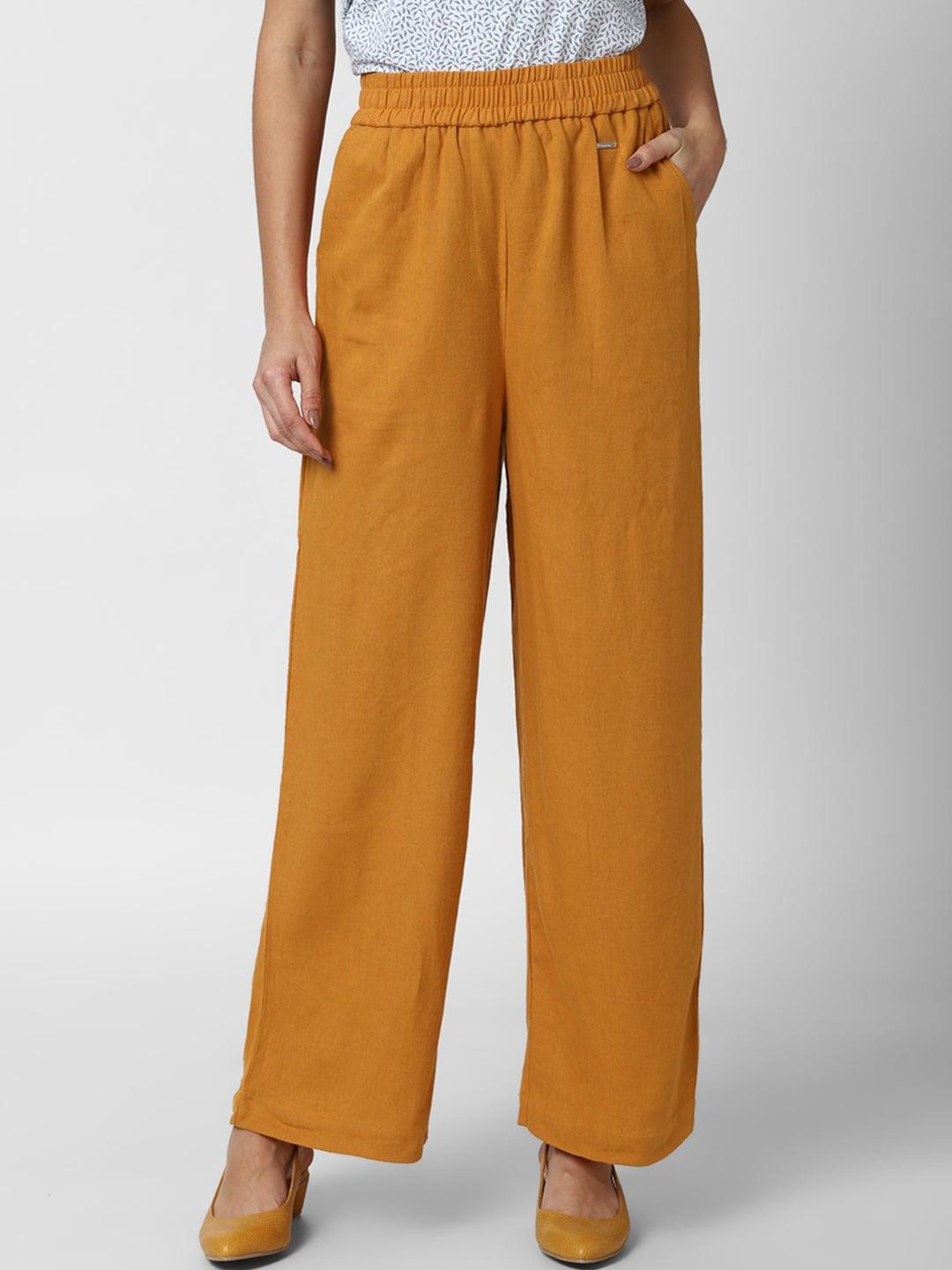 van-heusen-woman-yellow-solid-trousers
