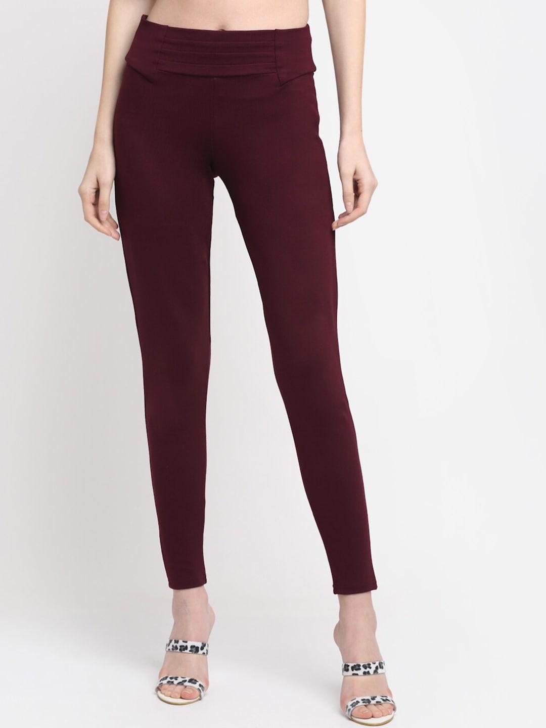 Cantabil Women Wine Solid Cotton Jeggings