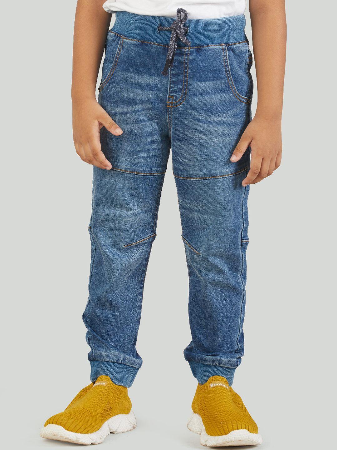 Zalio Boys Blue Jogger Mildly Distressed Light Fade Jeans
