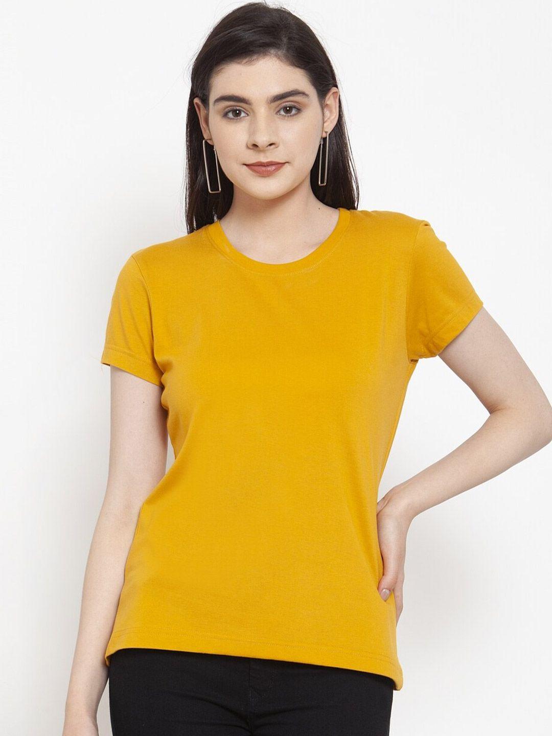 Friskers Women Yellow Regular Fit Extended Sleeves T-shirt