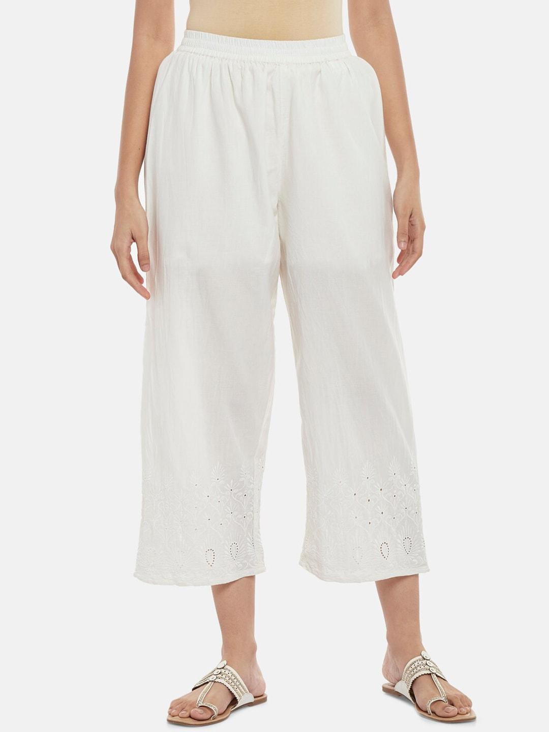 RANGMANCH BY PANTALOONS Women Off White Embroidered Culottes Trouser