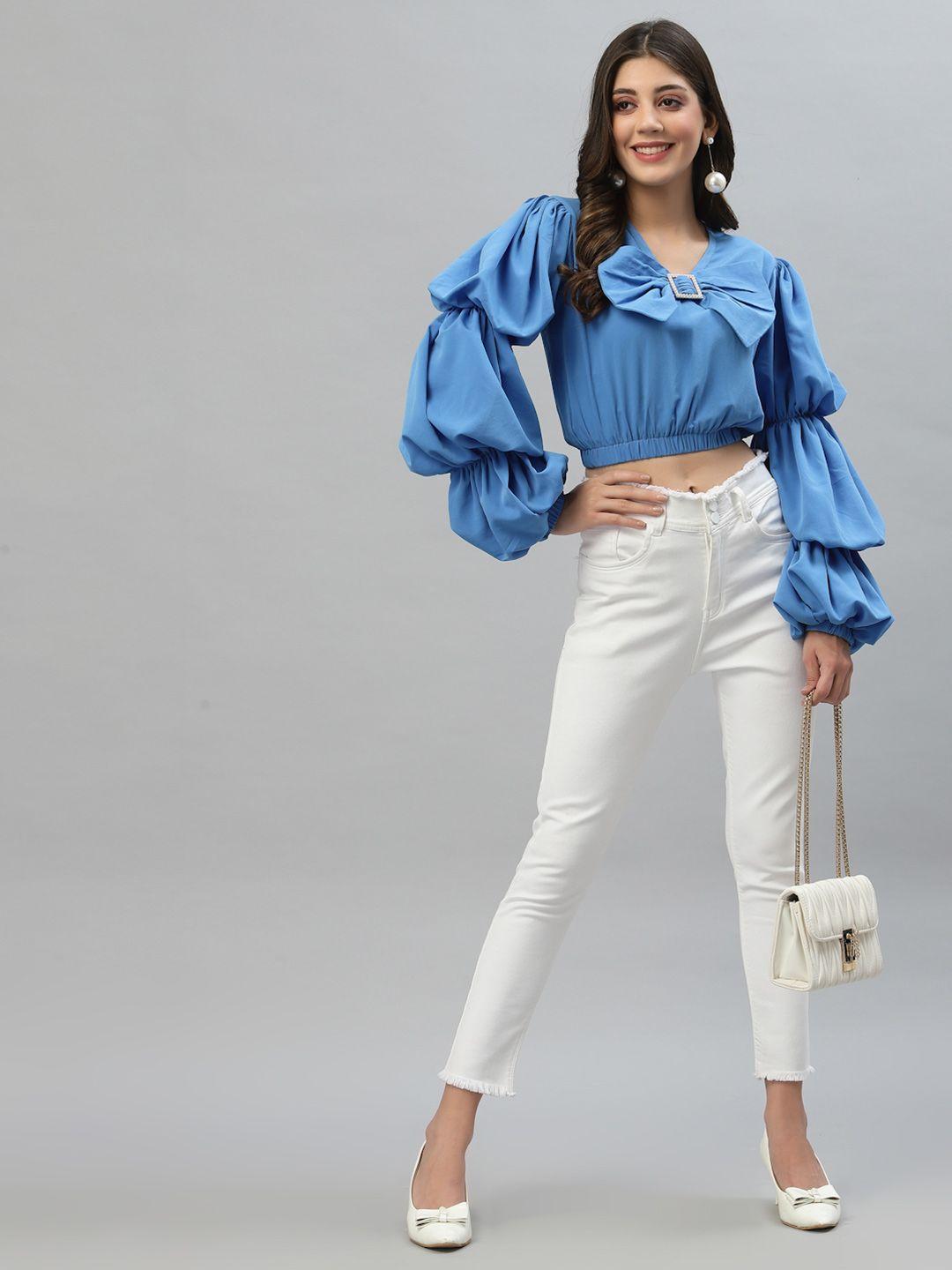 kassually-blue-balloon-sleeves-front-bow-crop-top