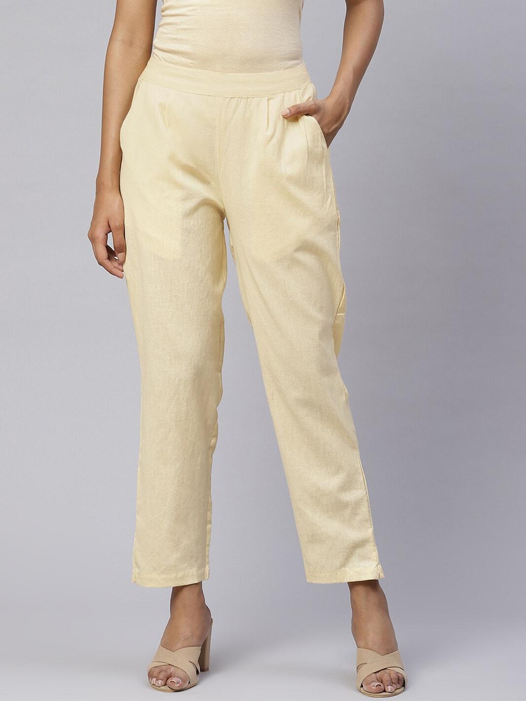 iridaa-jaipur-women-beige-solid-regular-fit-casual-trousers