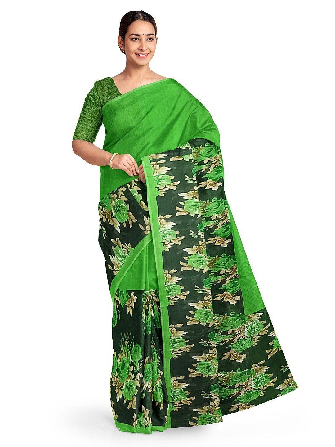 florence-green-&-brown-floral-pure-georgette-fusion-dharmavaram-saree