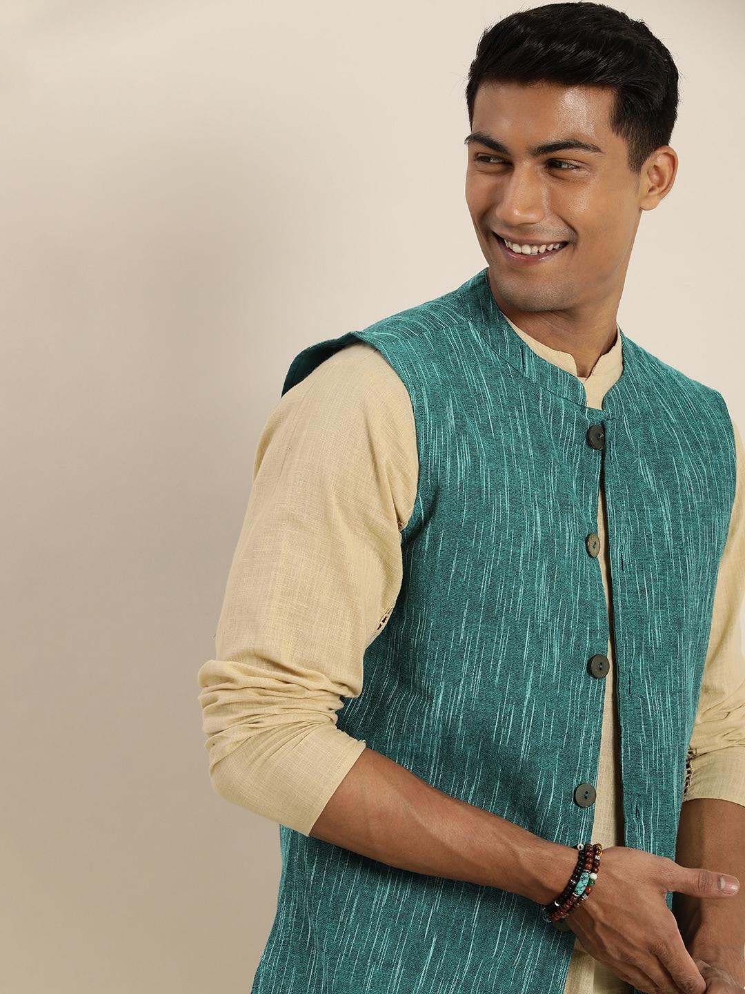Taavi Men Woven Legacy Pure Cotton Nehru Jacket