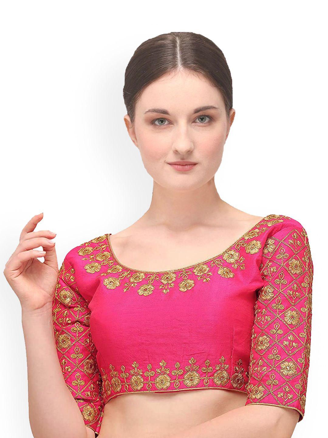 sumaira-tex-women-pink-&-gold-colored-embroidered-readymade-saree-blouse