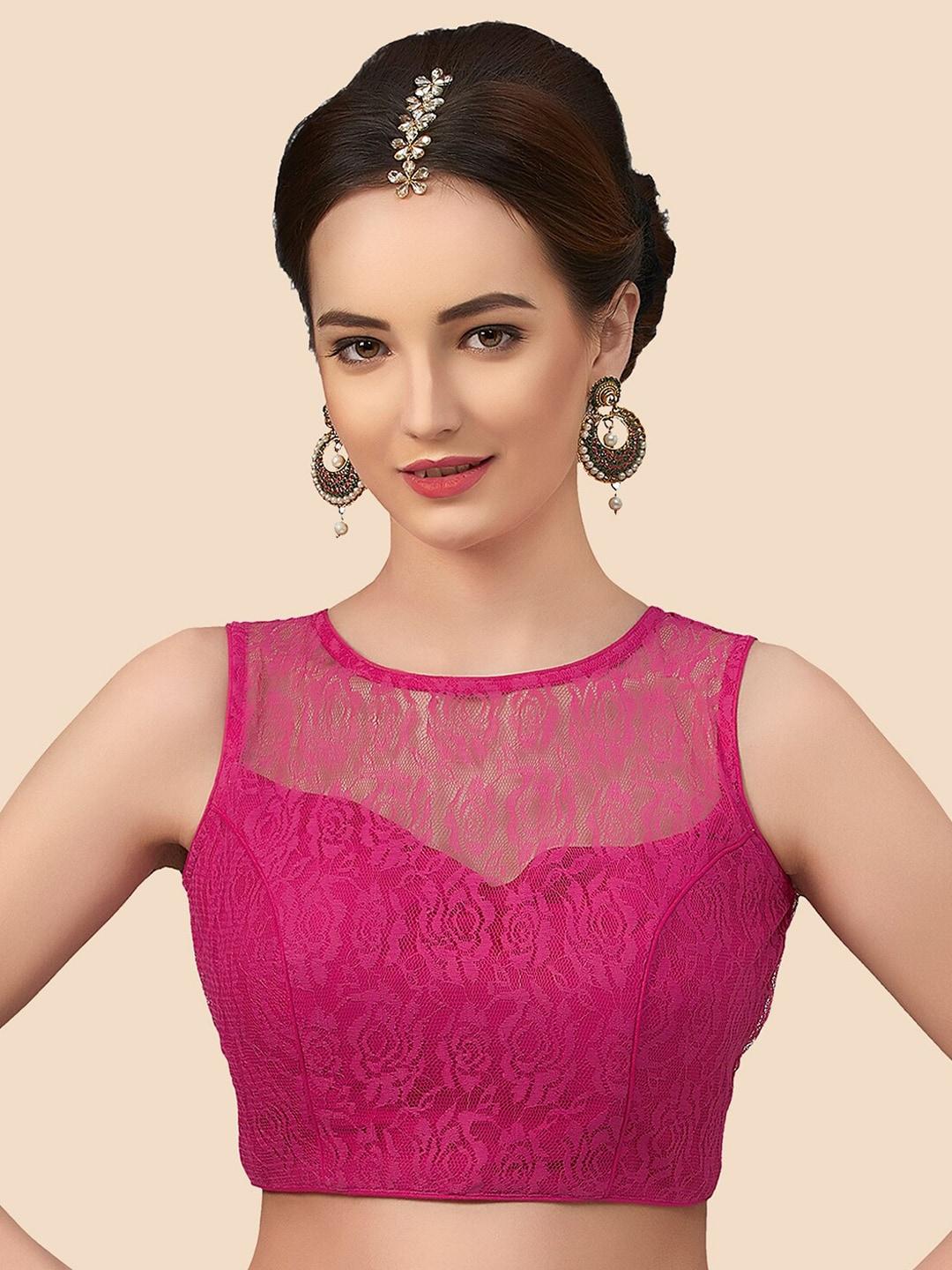 neckbook-women-pink-woven-design-princess-cut-padded-readymade-saree-blouse