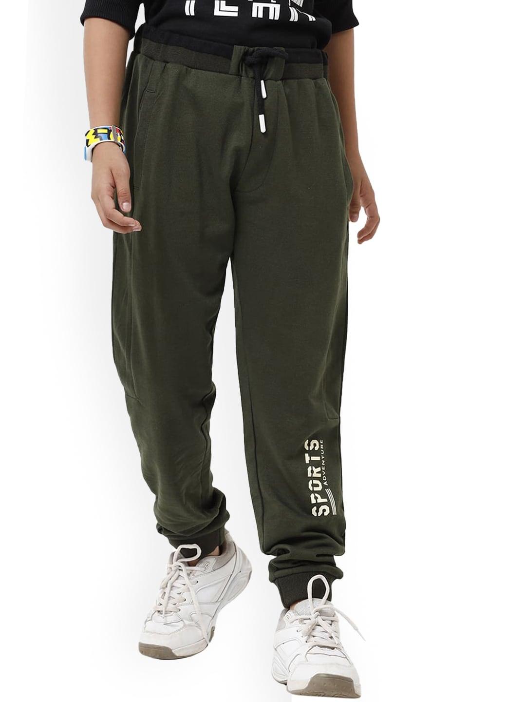 UNDER FOURTEEN ONLY Boys Olive Green Slim Fit Joggers Trousers