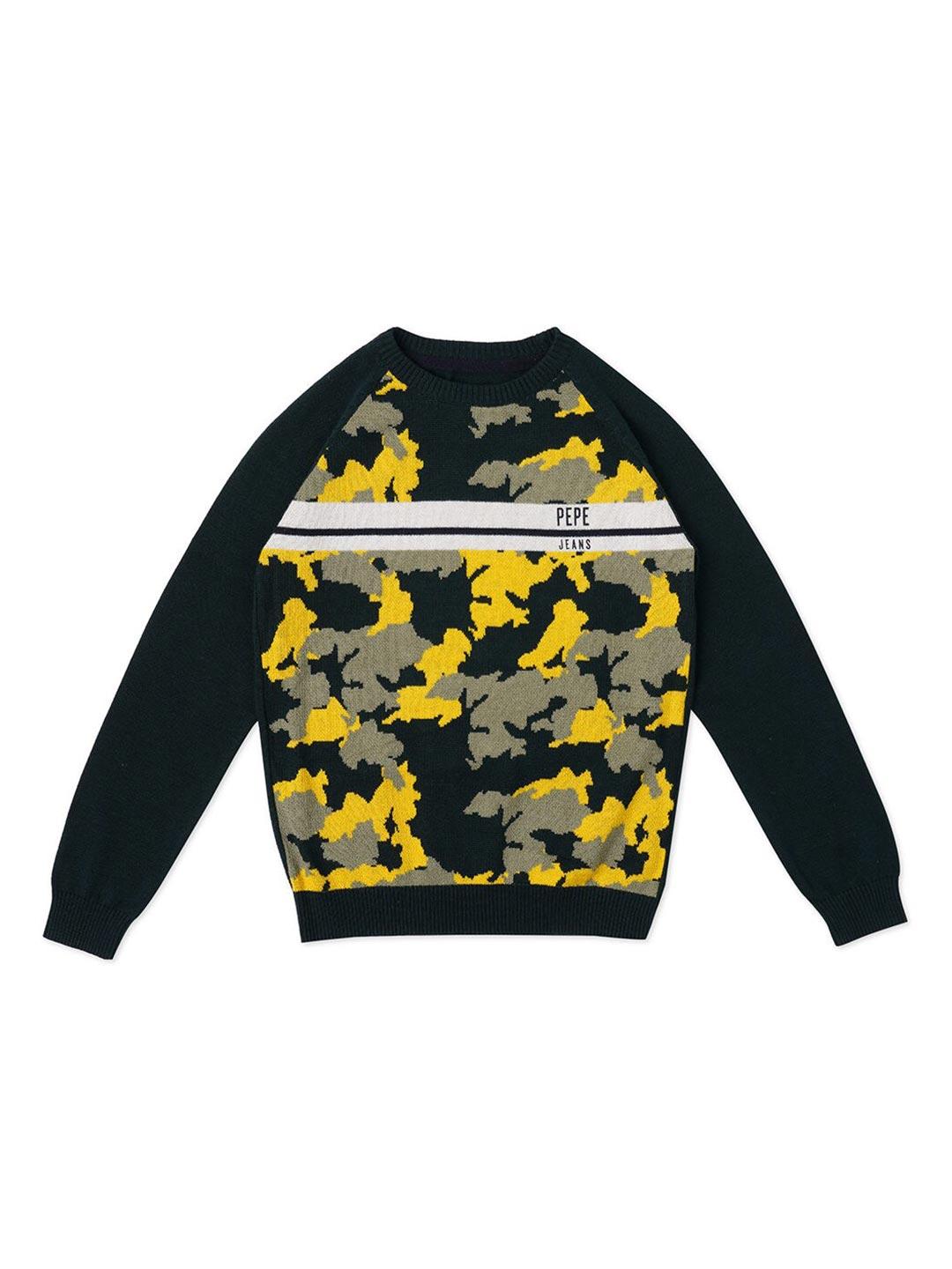 Pepe Jeans Boys Green & Yellow Printed Cotton Pullover