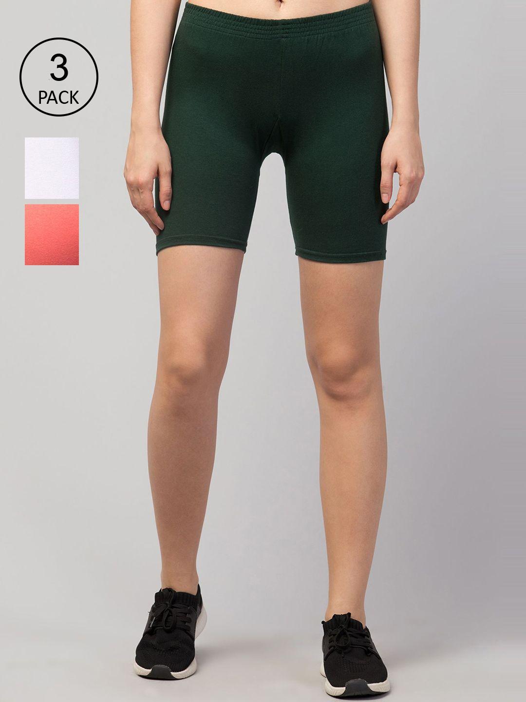 Apraa & Parma Women Pack of 3 Green Slim Fit Cycling Sports Shorts