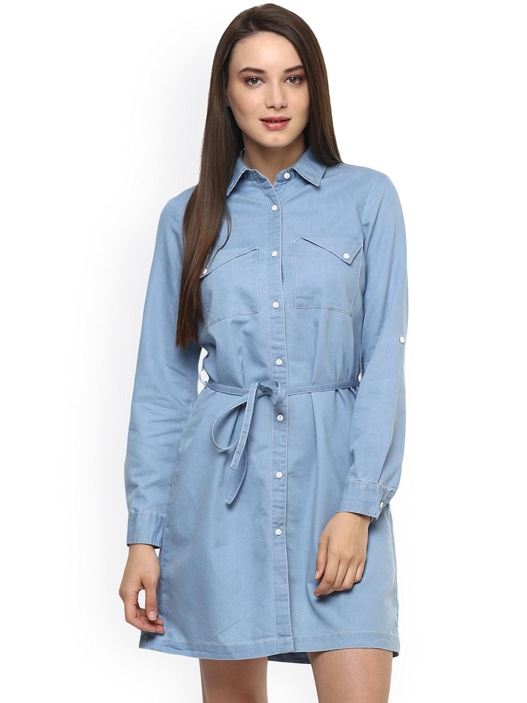 StyleStone Women Blue Denim Shirt Dress