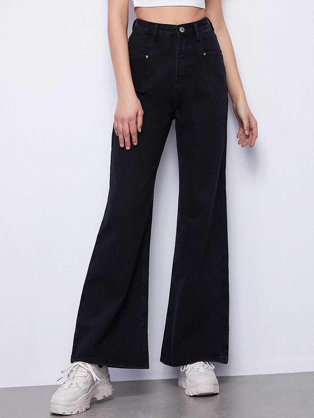 kotty-women-black-jean-flared-high-rise-low-distress-stretchable-jeans
