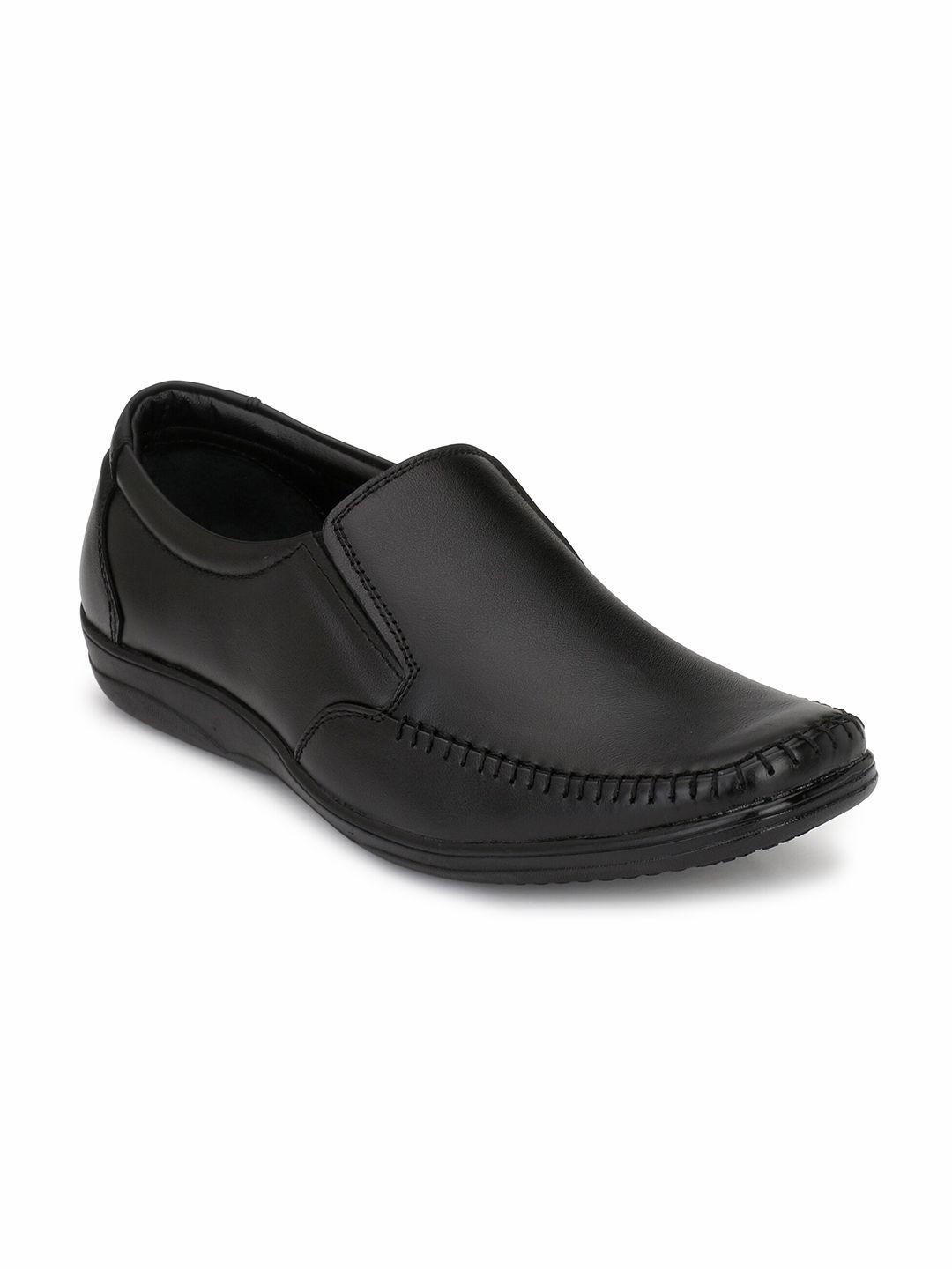 Fentacia Men Black Solid Pure Genuine Leather Formal Slip-On Shoes