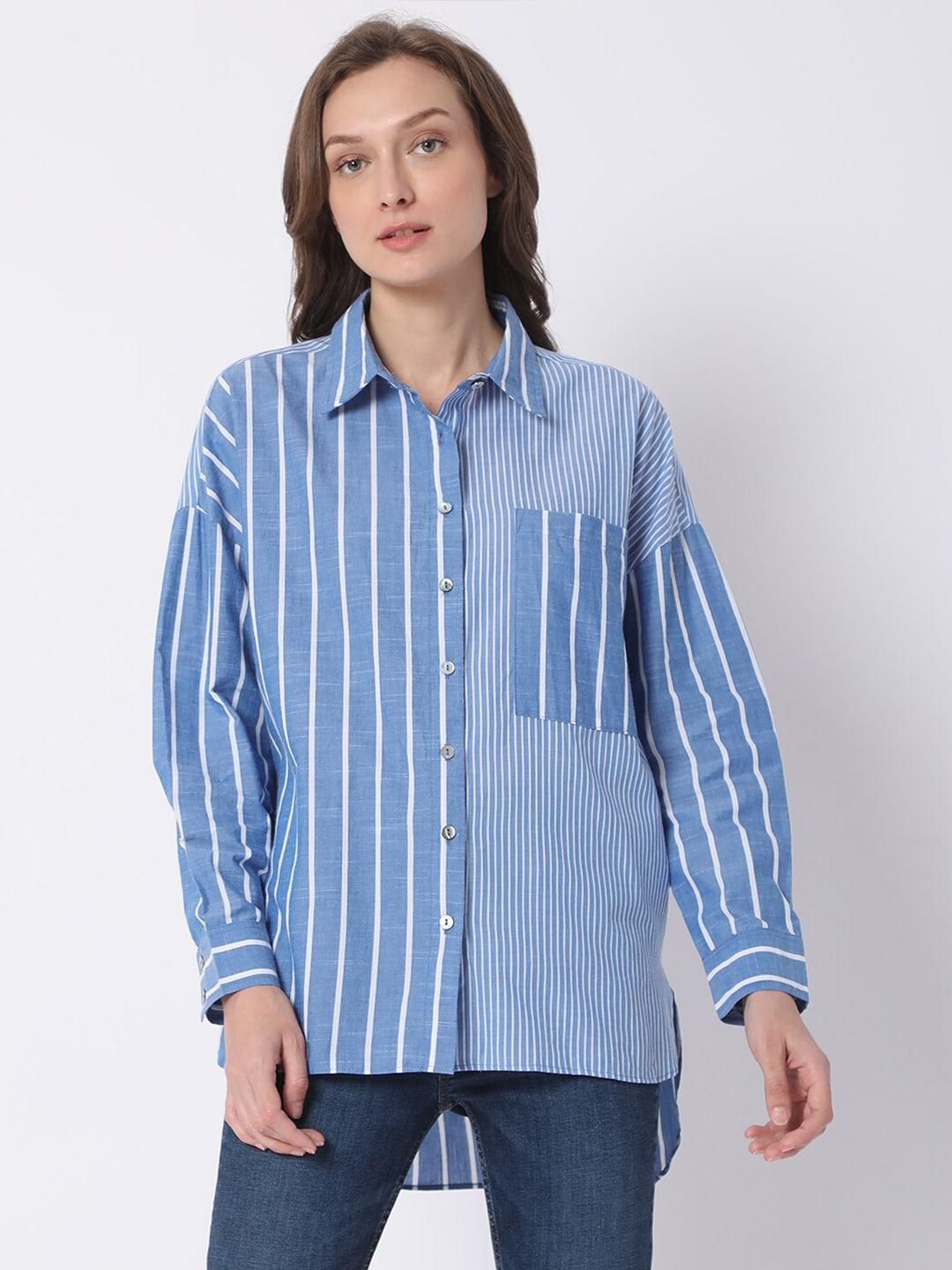 vero-moda-women-blue-striped-casual-shirt