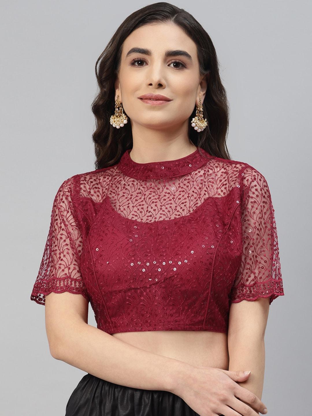SHOPGARB Maroon Sequinned Net Saree Blouse
