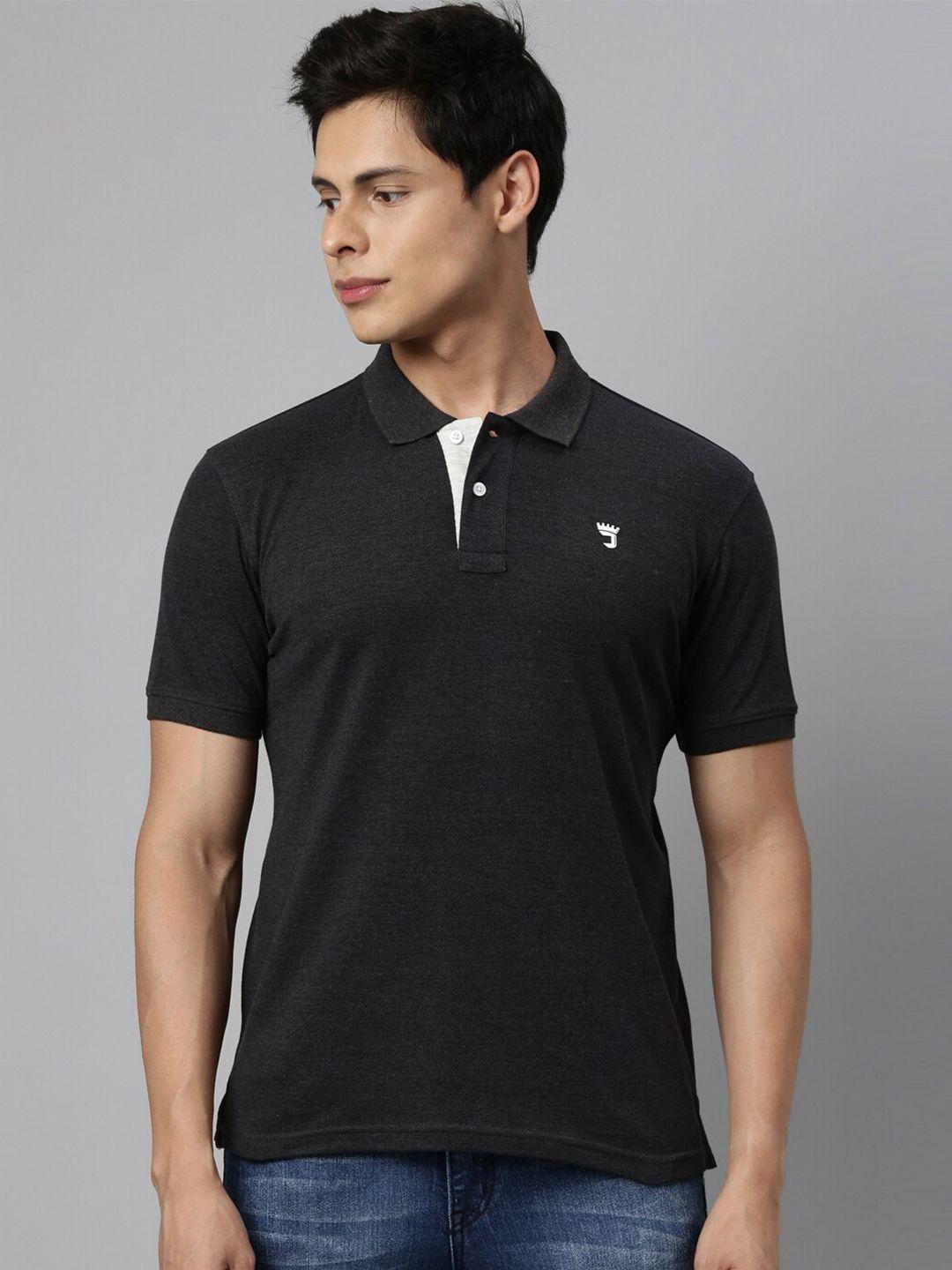 Joven Men Black Polo Collar T-shirt