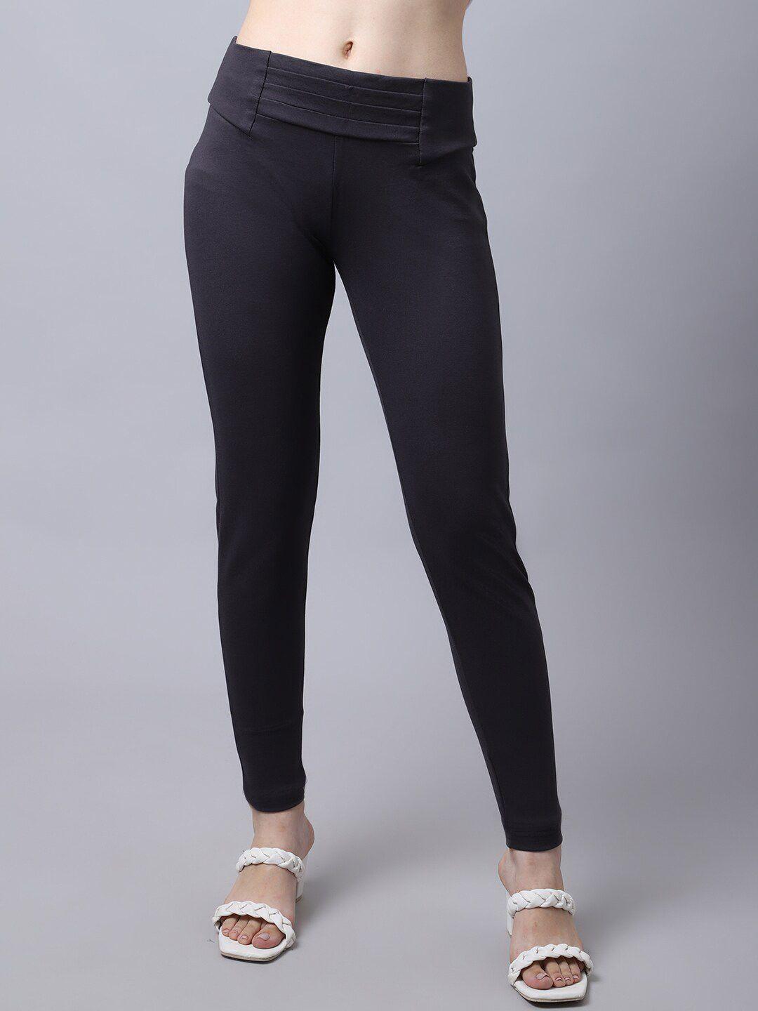 cantabil-women-charcoal-solid-cotton-jeggings